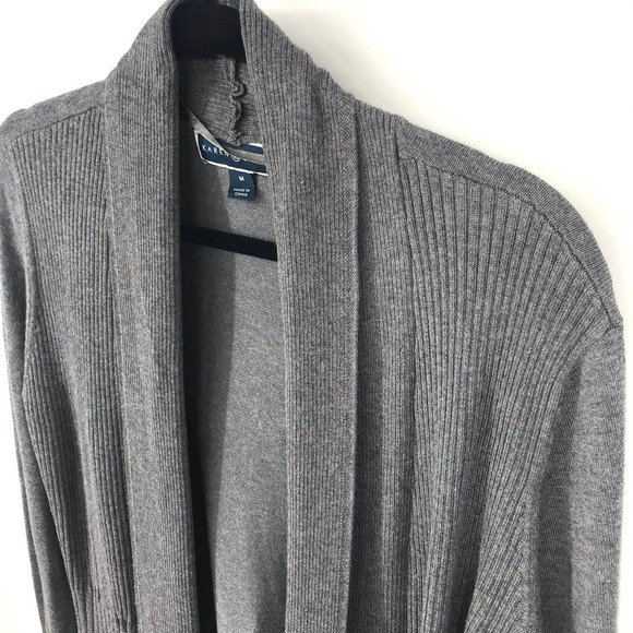 Charcoal Open Front Ribbed Cardigan - Picture 4 of 8